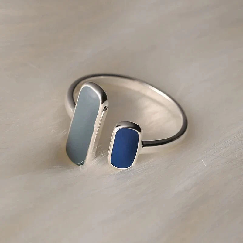 Adjustable Blue Natural Stone Silver Ring