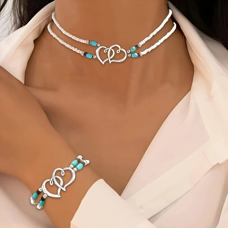 Silver Heart Necklace and Bracelet Set