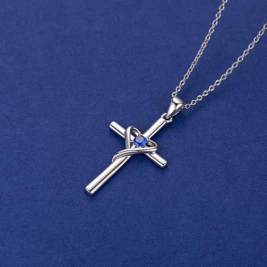 Sapphire Cross Necklace | White Gold
