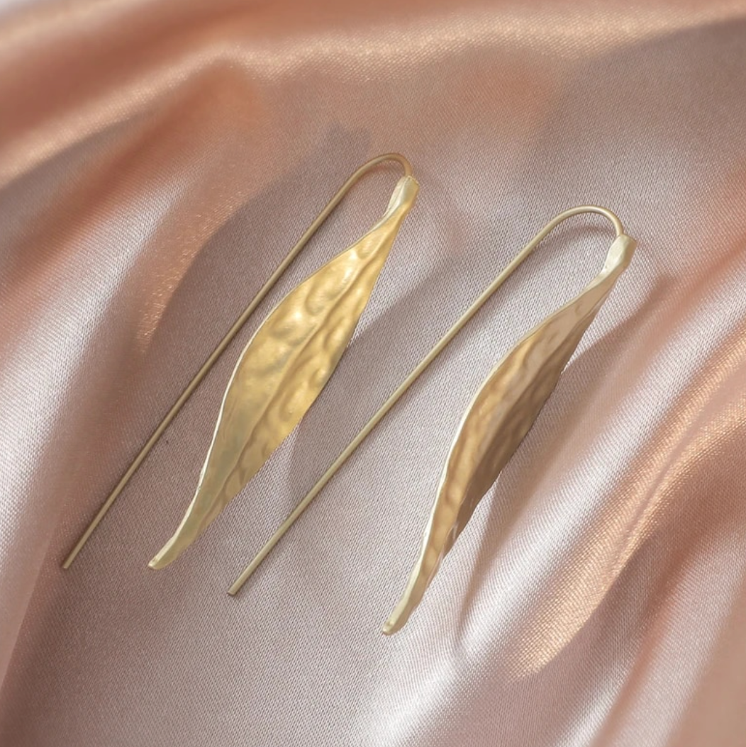 Long 18K Gold Plated Leaf Earrings for Evening Dress