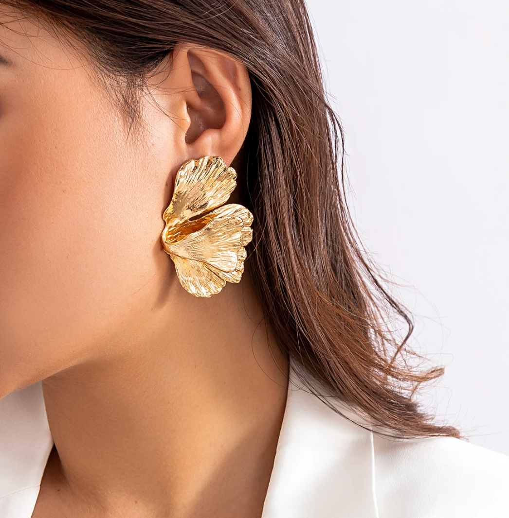 18K Gold Plated Gingko Biloba Half Leaf Earrings