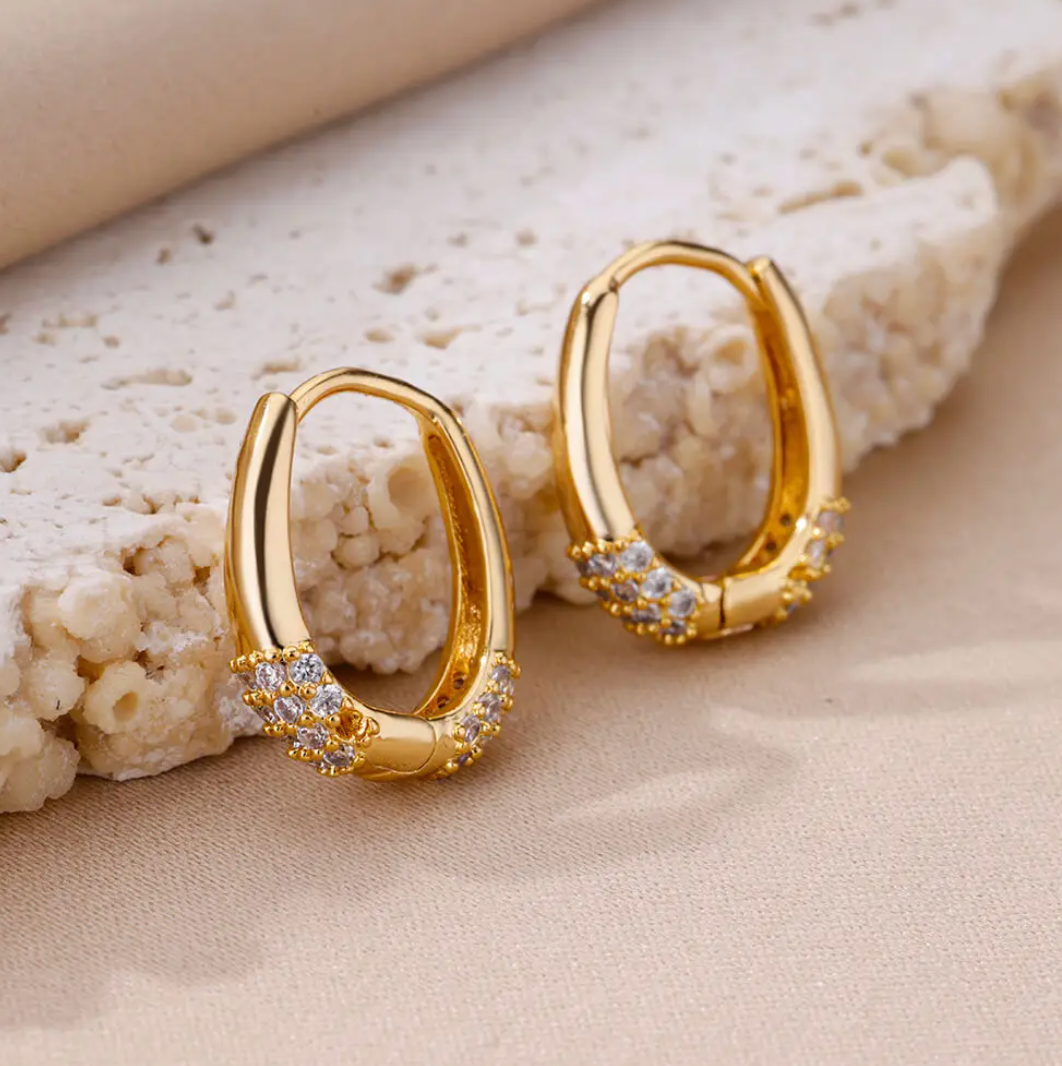 18K Gold Plated Hoops with Zirconia at Base