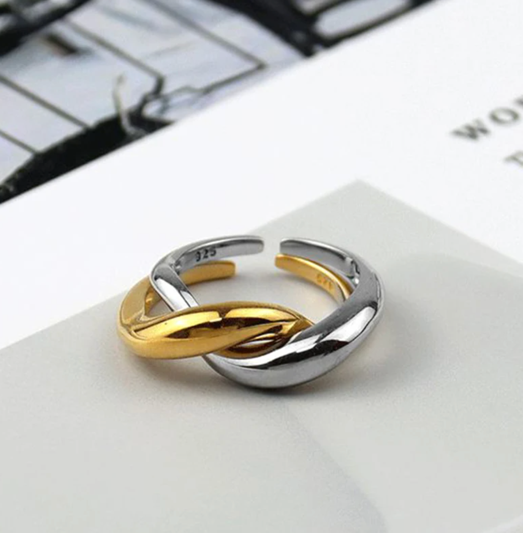 18K Gold Plated and 925 Silver Interwoven Ring