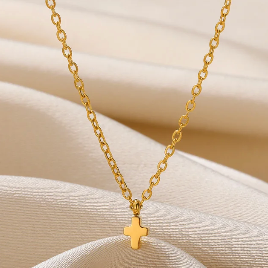 18K Gold Plated Necklace with Small Solid Cross