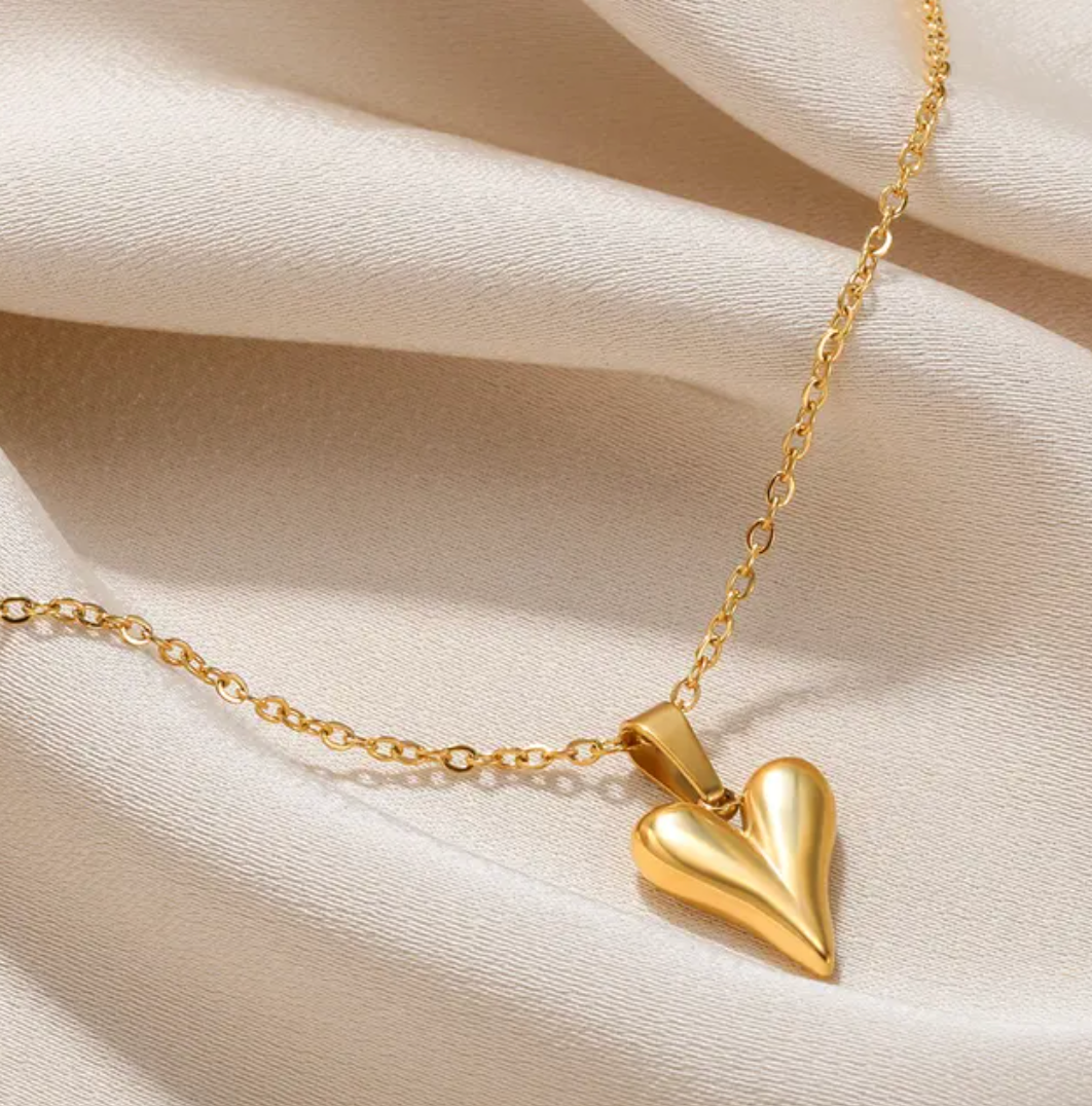 18K Gold Plated Necklace with Solid Heart