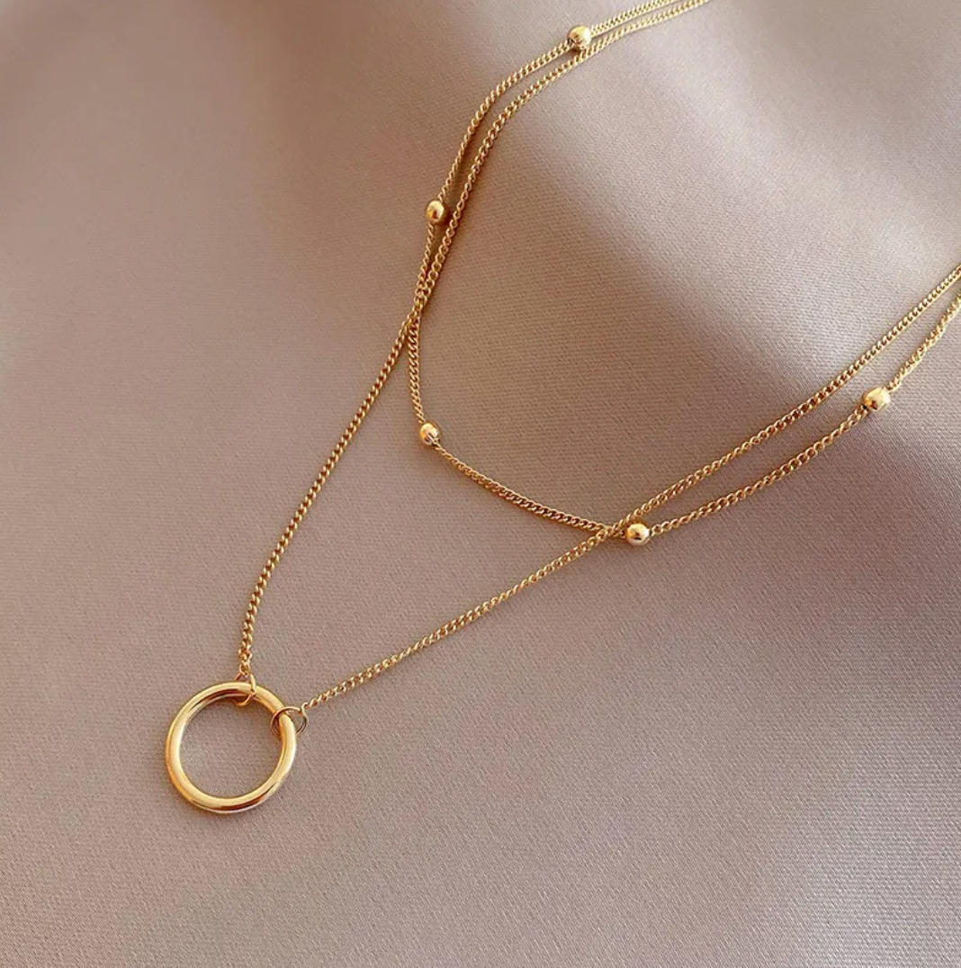 Double 18K Gold Necklace with Ring