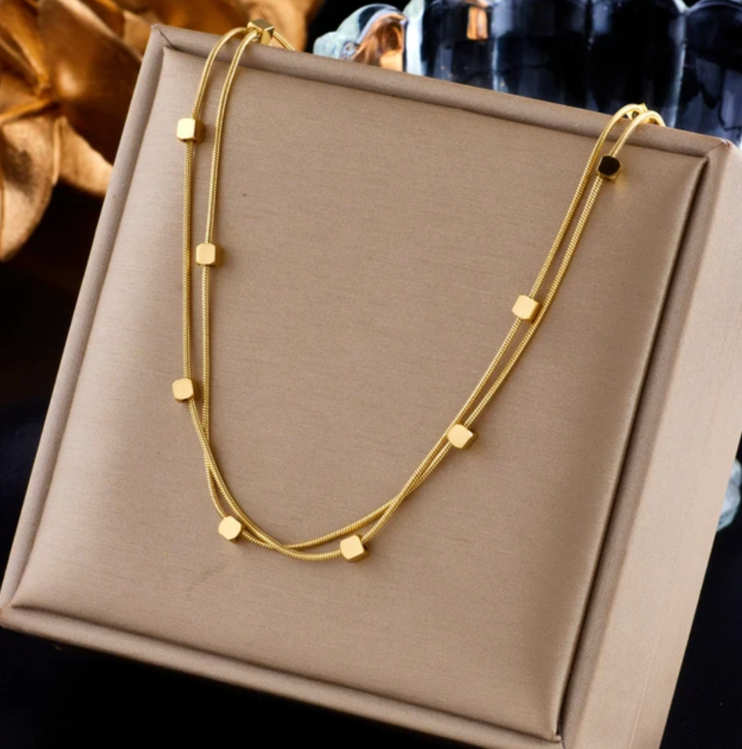 18K Gold Plated Necklace with Small Squares