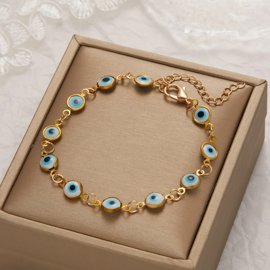 18K Gold Plated Bracelet with Turquoise Against Evil Eye