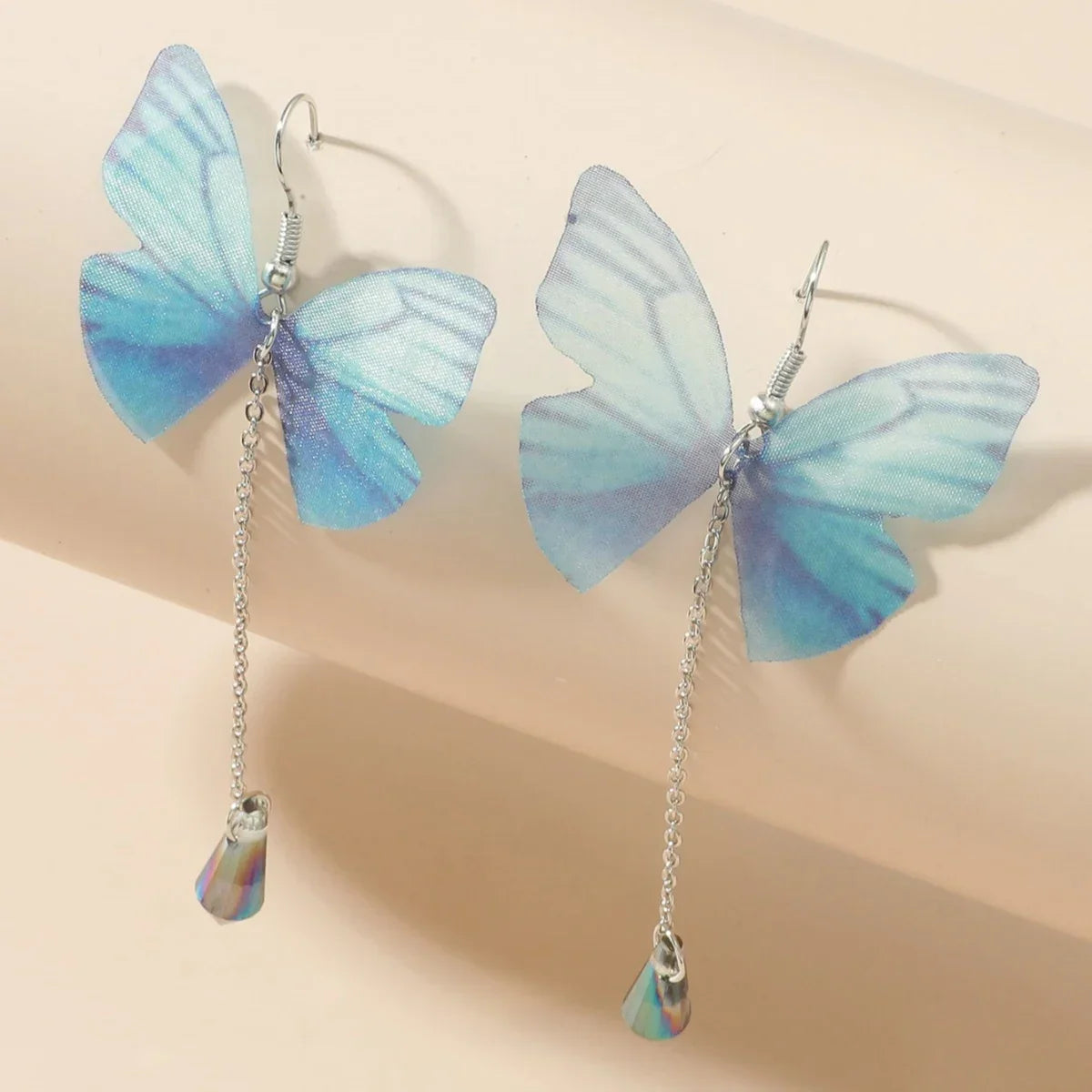Blue Butterfly Crystal Tassel Earrings