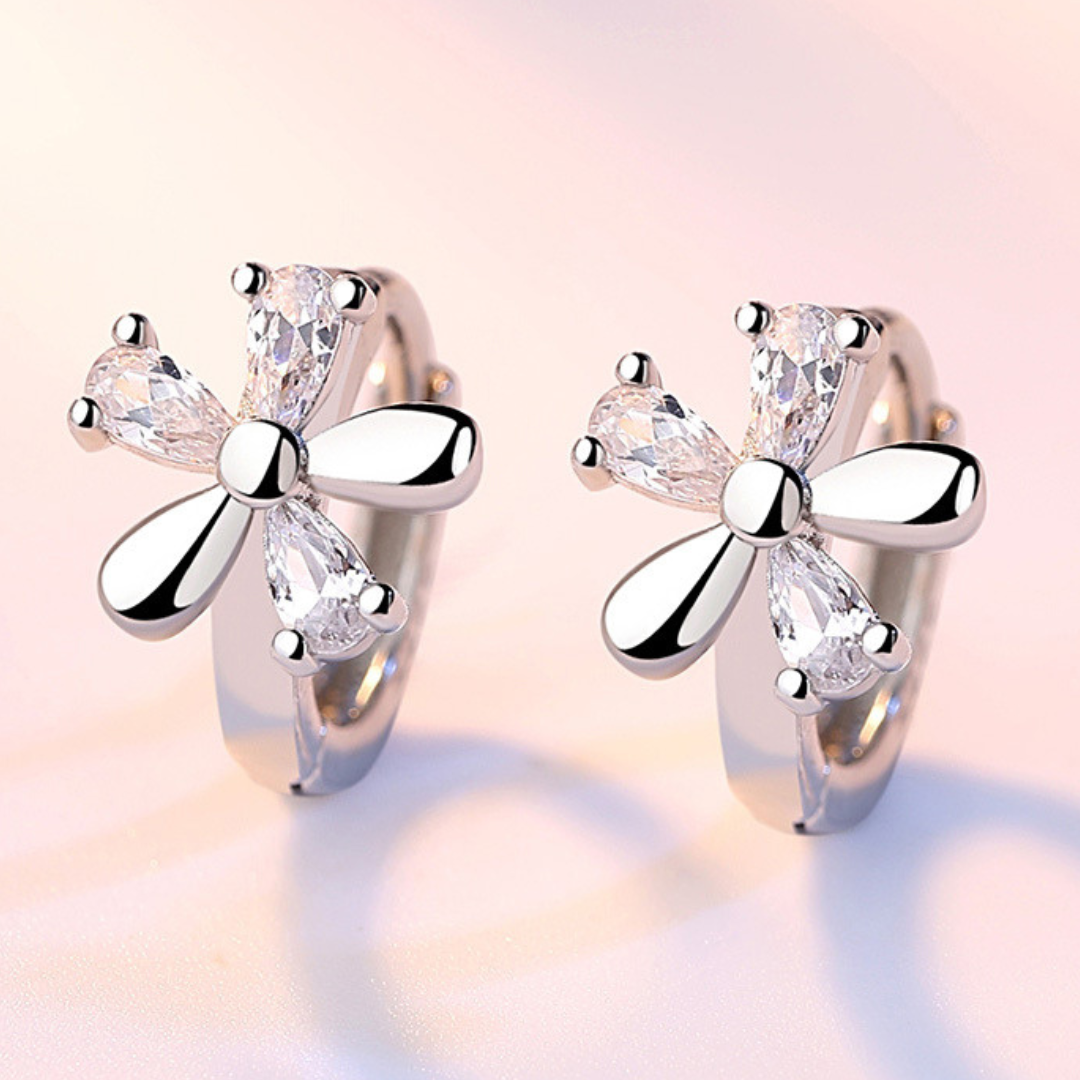 925 Silver Floral Earrings with Silver Zirconia