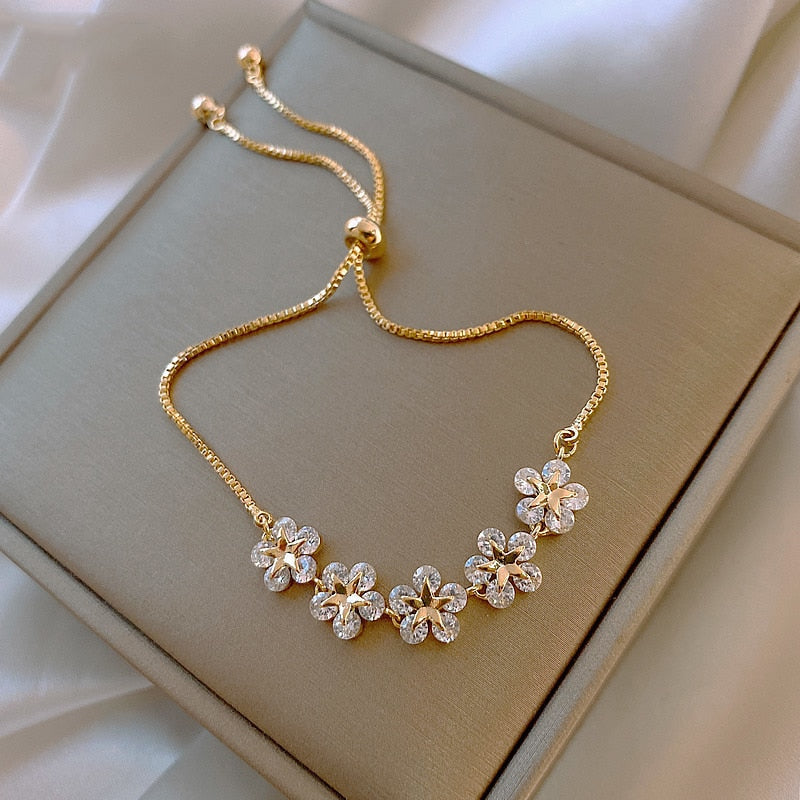 Floral Crystal Gold Bracelet