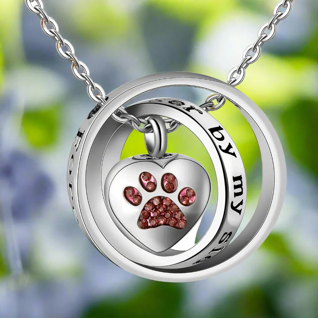 "No Longer By My Side, Forever In My Heart" – Stainless Steel Urn Paw Necklace