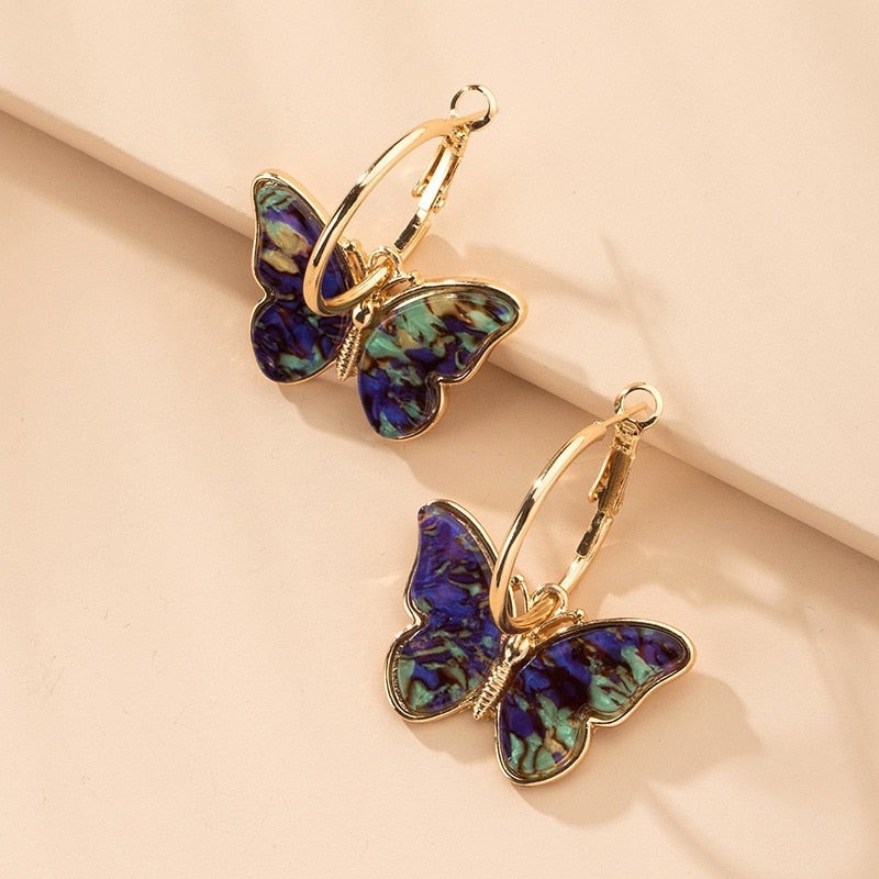 Hand-Painted Enamel Butterfly Crystal Earrings