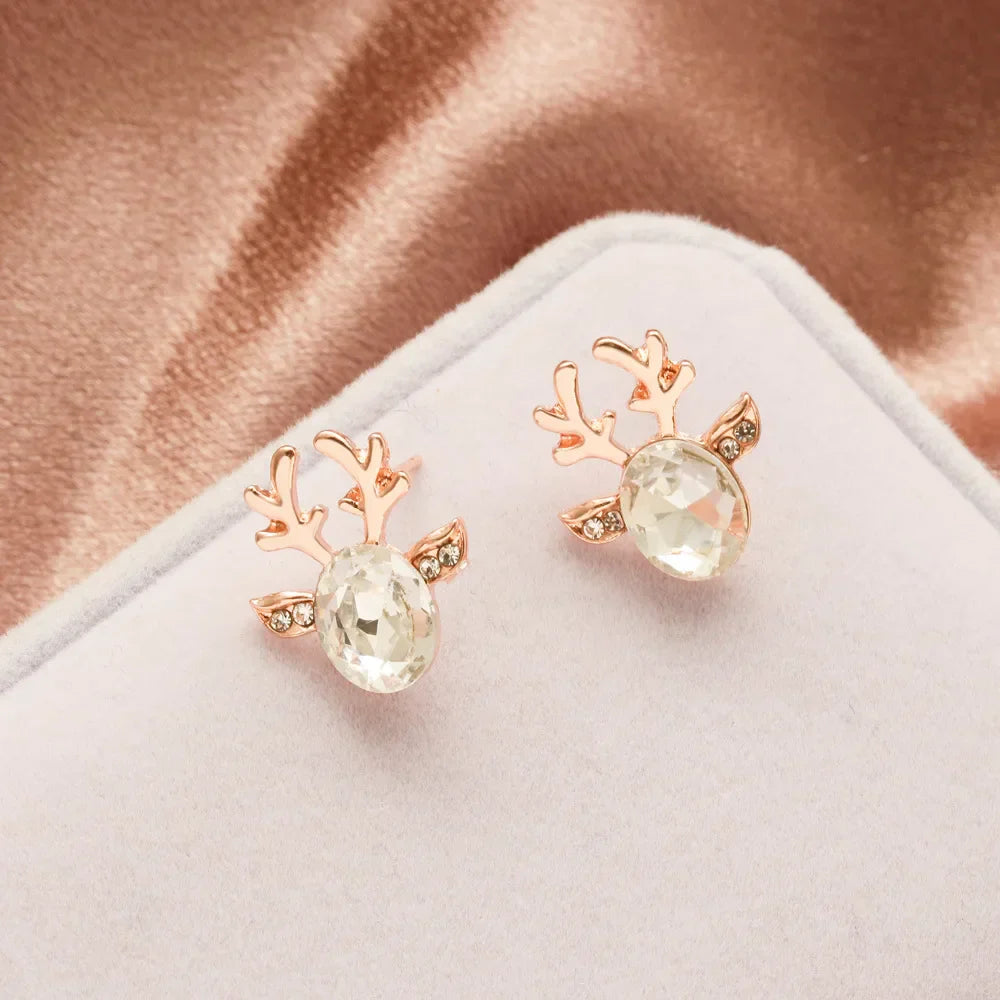 Festive Reindeer Crystal Stud Earrings