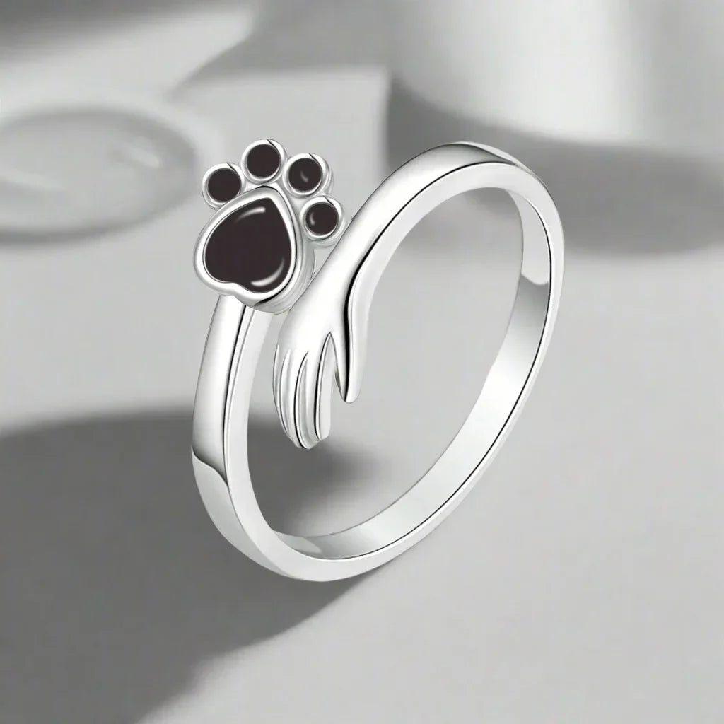 925 Sterling Silver Adjustable Ring – Hand and Paw Print Design