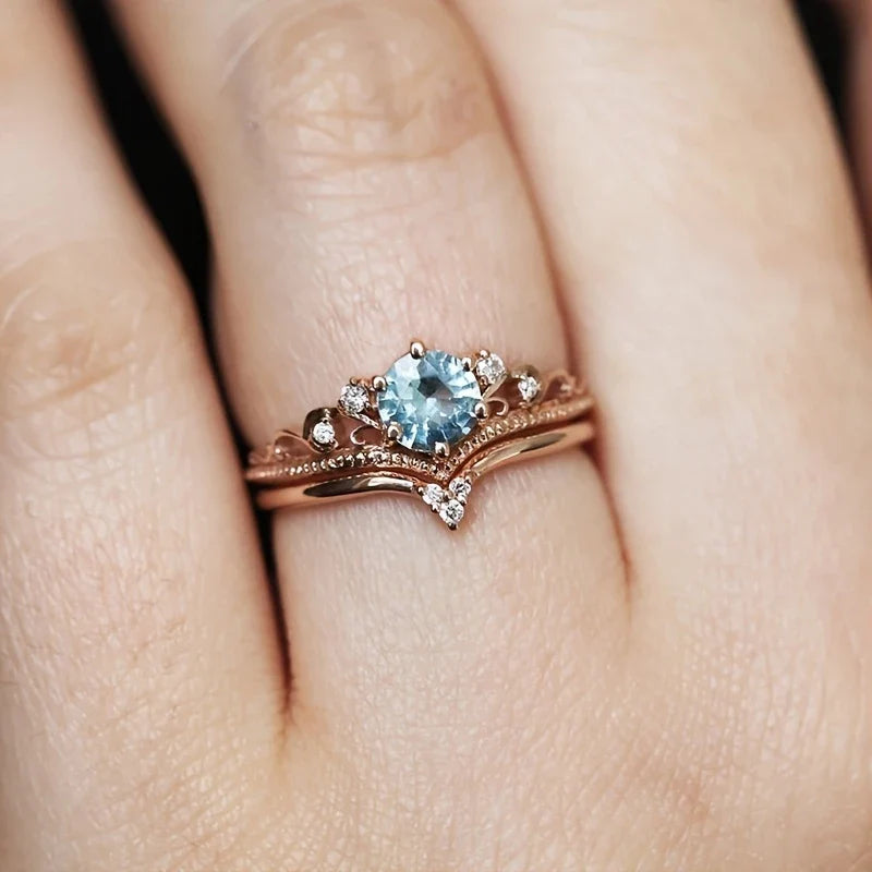 Blue Princess Gold Ring with Zirconia