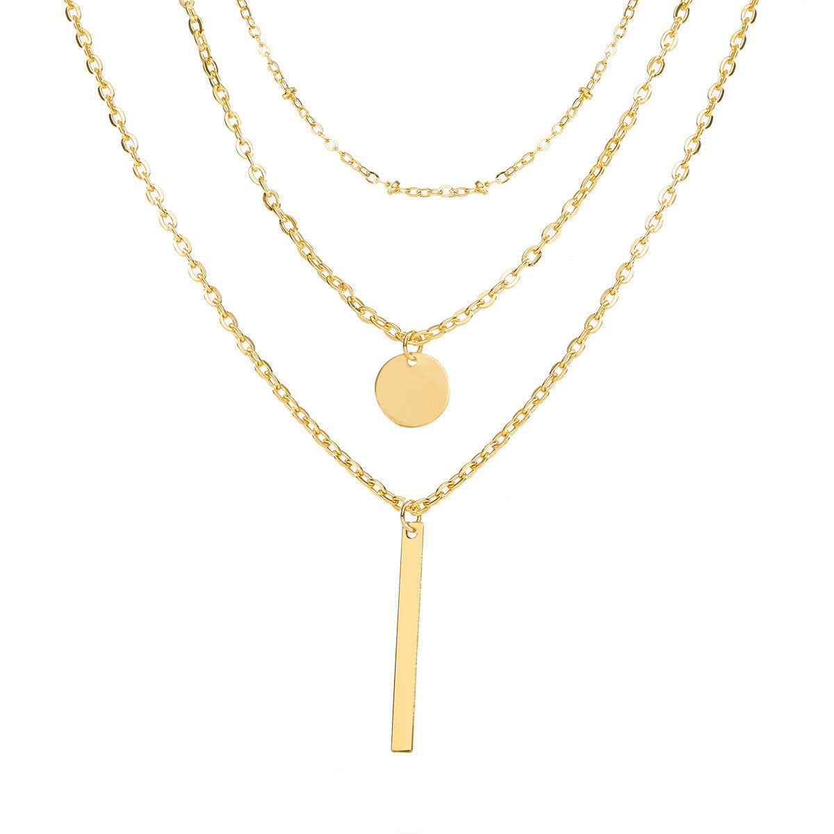 Vintage Layered Chain Necklace with Geometric Pendant