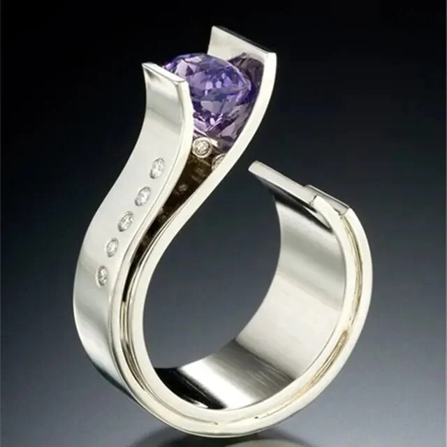 Vintage Purple Crystal Silver Ring