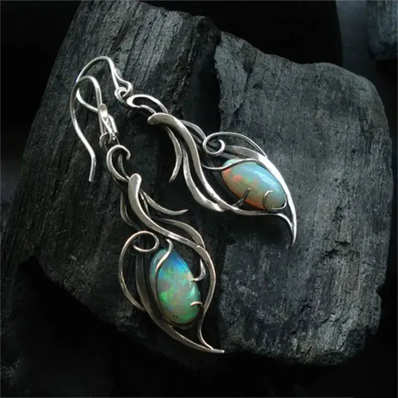 Vintage Blue Opal Earrings in Sterling Silver