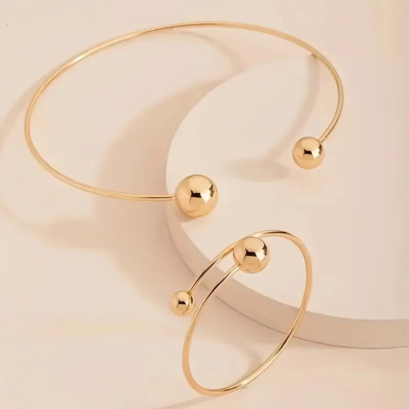 Minimalist Glow Collar & Cuff Bracelet Set | Gold