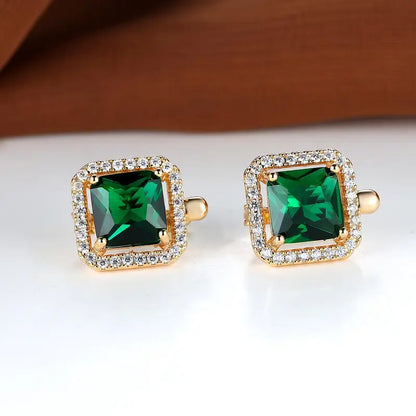 Golden Green Square Zirconia Earrings | Gold