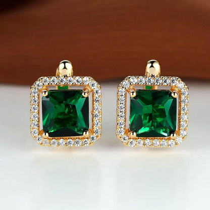 Golden Green Square Zirconia Earrings | Gold