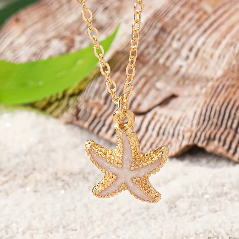 Blue Ocean Starfish Gold Necklace