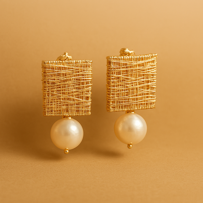 Vintage Gold Thread Earrings with Pearls