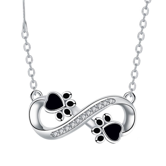 Infinity Paw Print Necklace with Zirconia