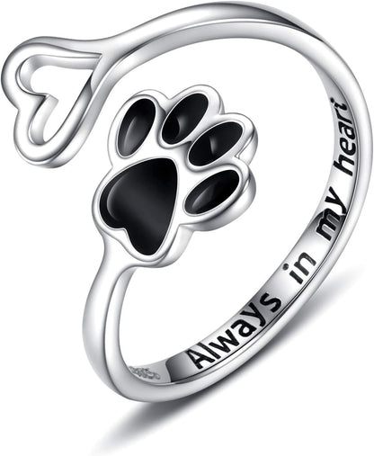 Handcrafted Paw & Heart Ring – Adjustable 925 Sterling Silver