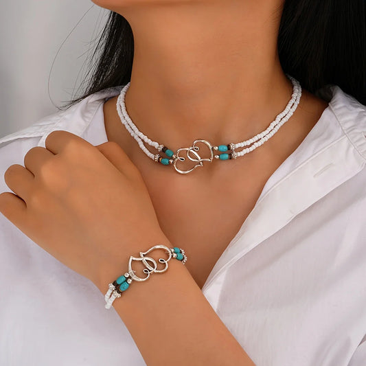Silver Heart Necklace and Bracelet Set