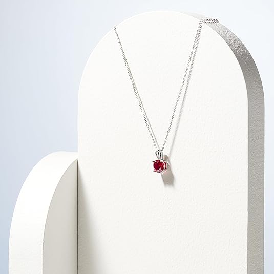 Round Cut Ruby Necklace | White Gold