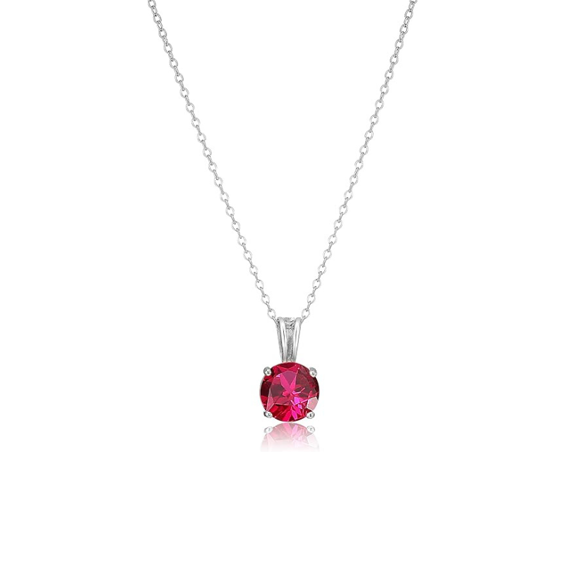 Round Cut Ruby Necklace | White Gold