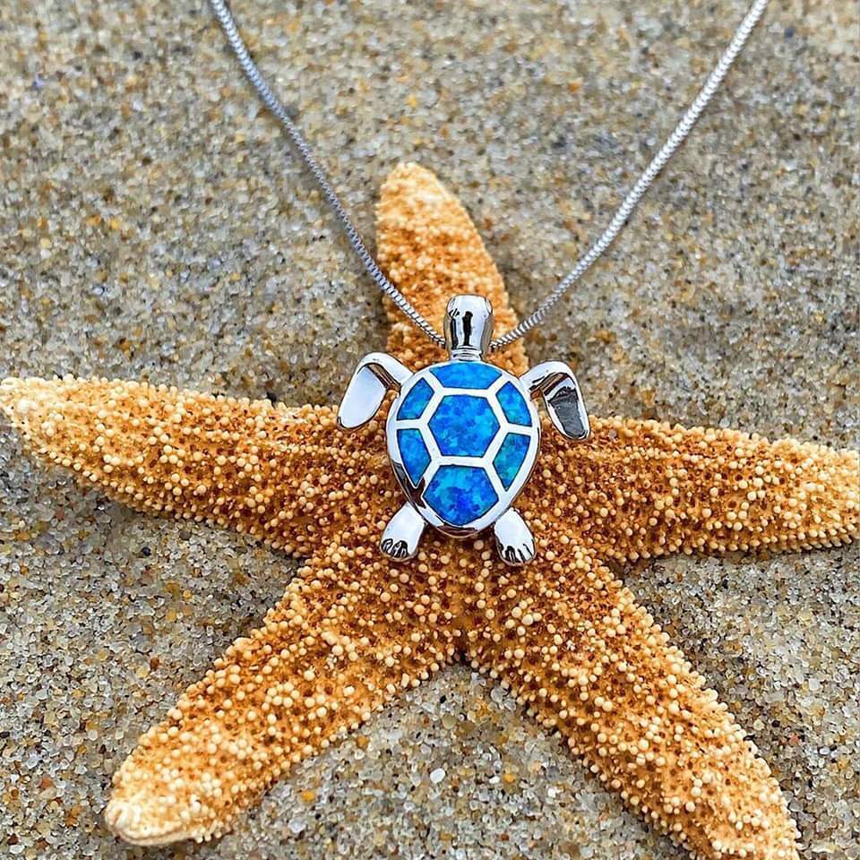 Turtle Necklace + Earrings Set in Opal and Silver