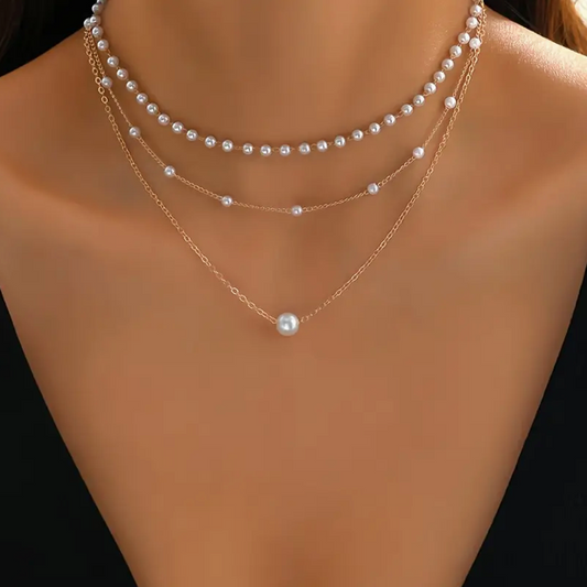 3-Layer Gold Pearl Necklace