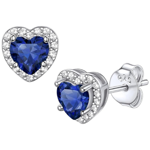 Sapphire Heart Stud Earrings Earrings | White Gold