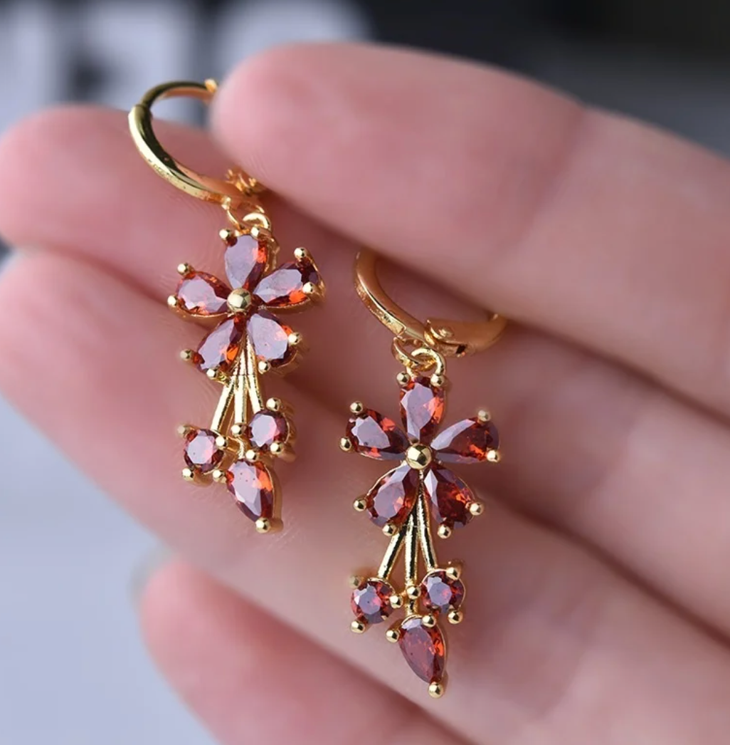 18K Gold Plated Hanging Flower Earrings