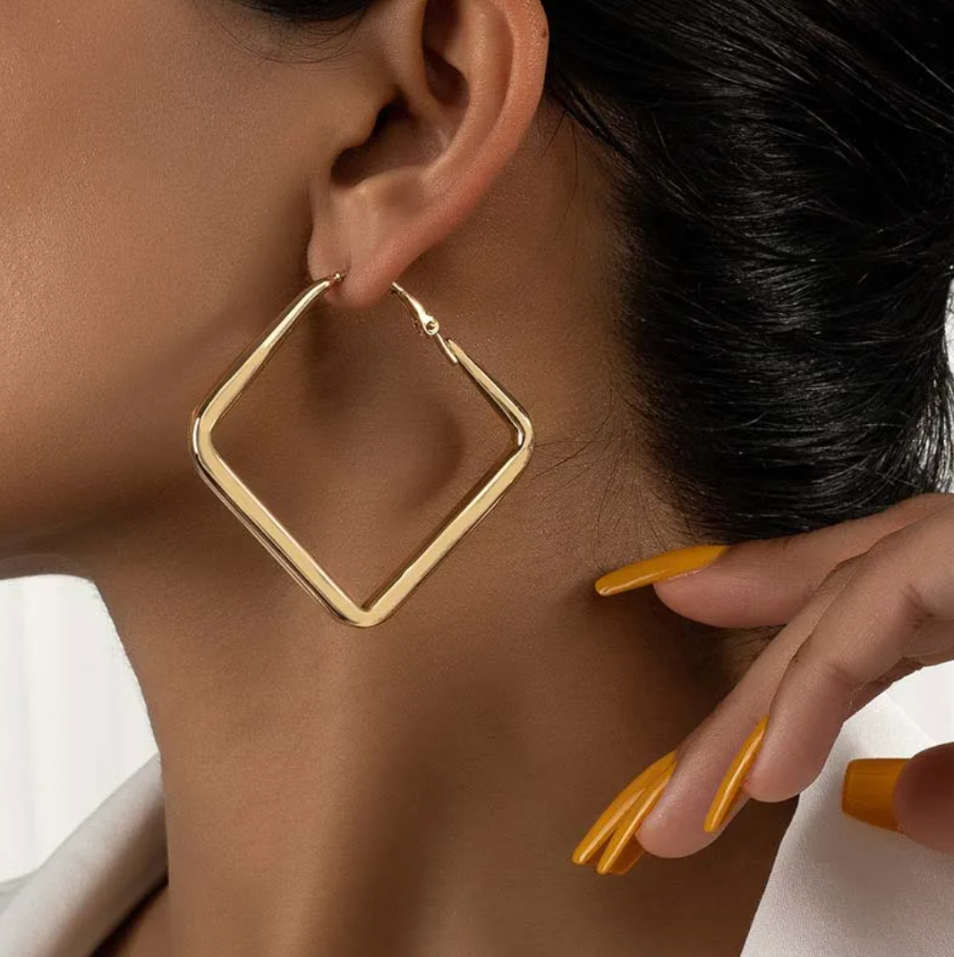 Large Square 18K Gold Earrings