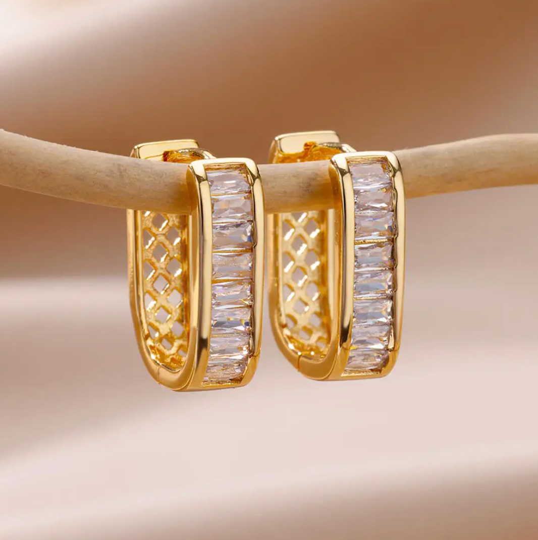 Classic 18K Gold Hoops with White Crystals