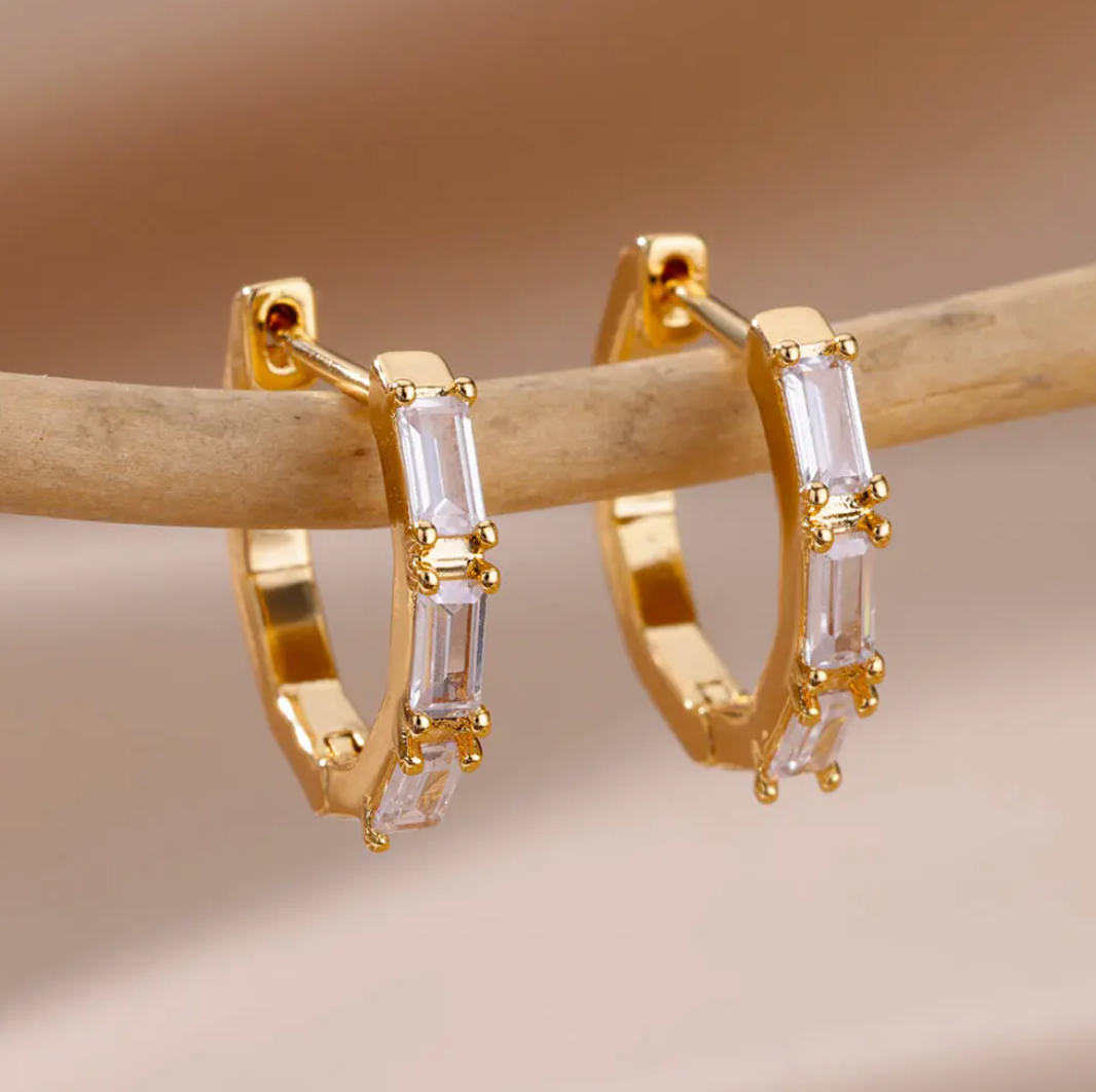 Thin 18K Gold Plated Hoops with Geometric Crystals