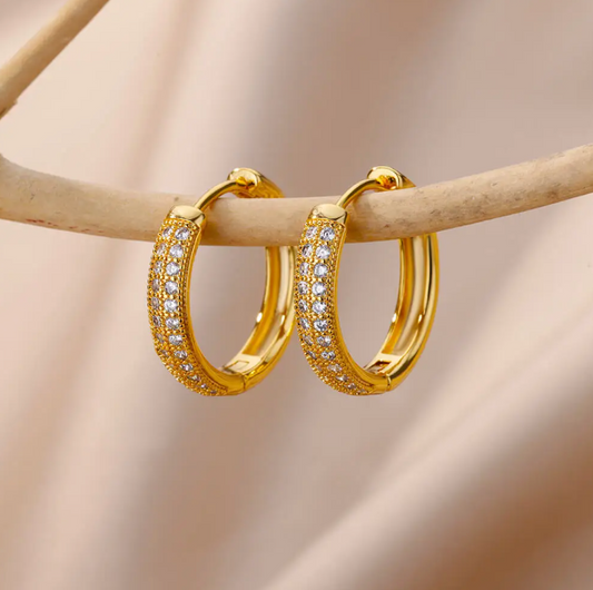 18K Gold Circle Hoops with Zirconia