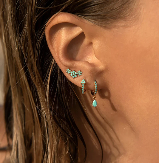18K Gold Plated Earrings with Turquoise and Daisies