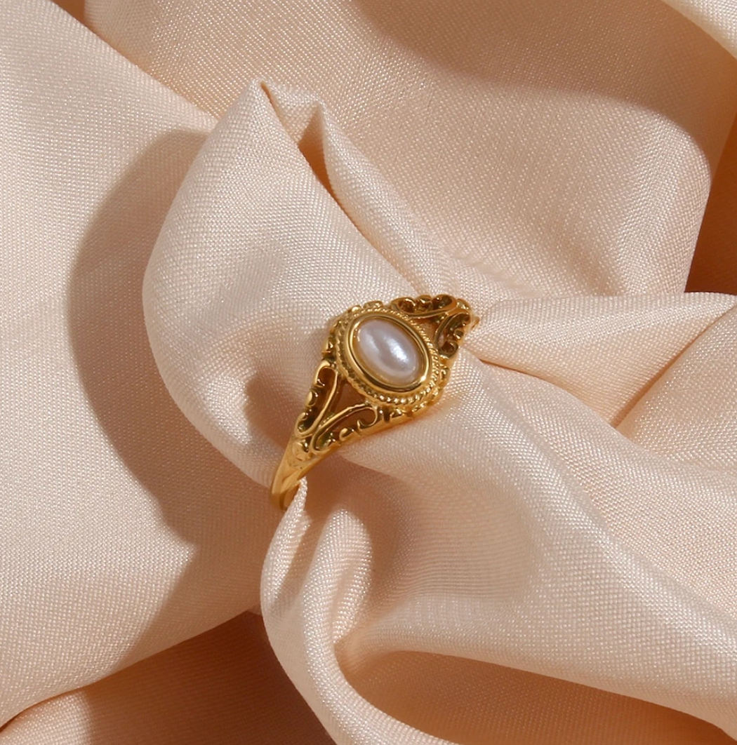 Luxury 18K Gold Plated Pearl Ring