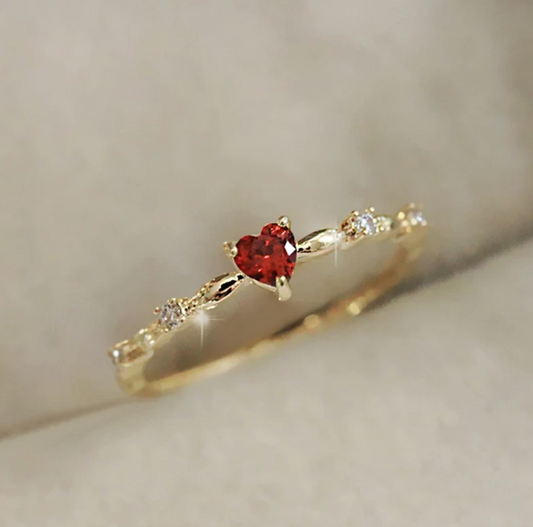 18K Gold Love Ring with Red Heart