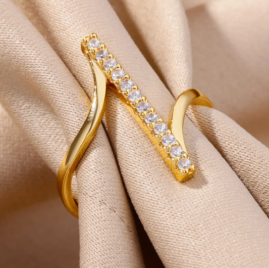 18K Gold Plated Lifeline Ring with Zirconia