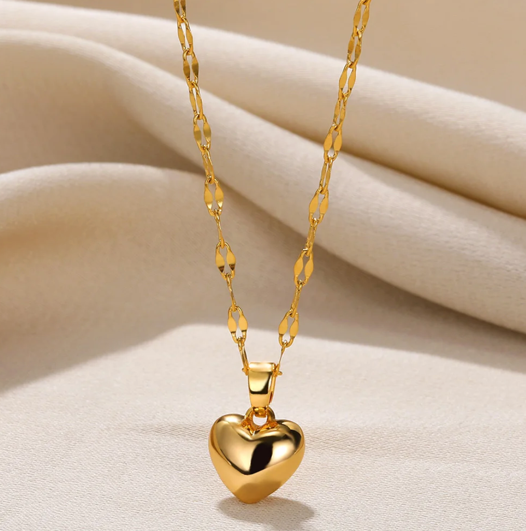 3D 18K Gold Plated Necklace with Solid Heart