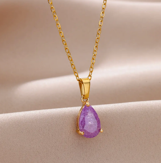 18K Gold Necklace with Amethyst Zodiac Stone