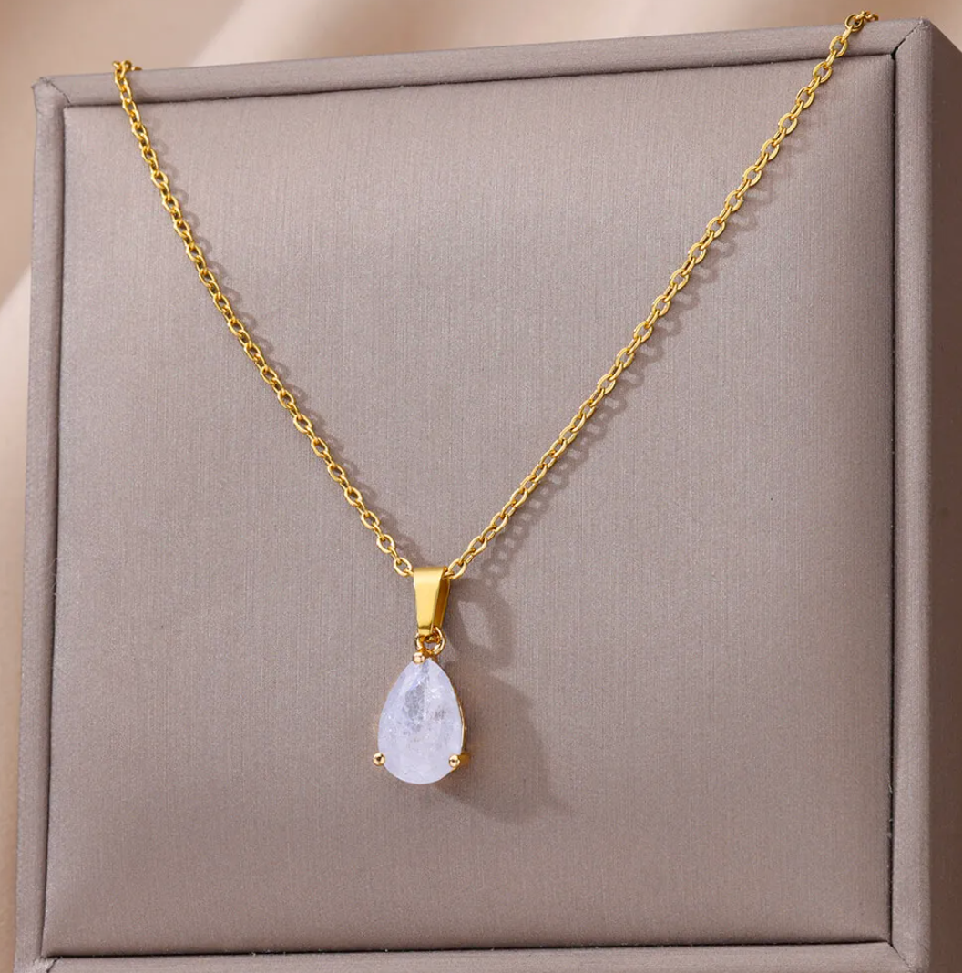 18K Gold Plated Necklace with Crystal Quartz Zodiac Stone