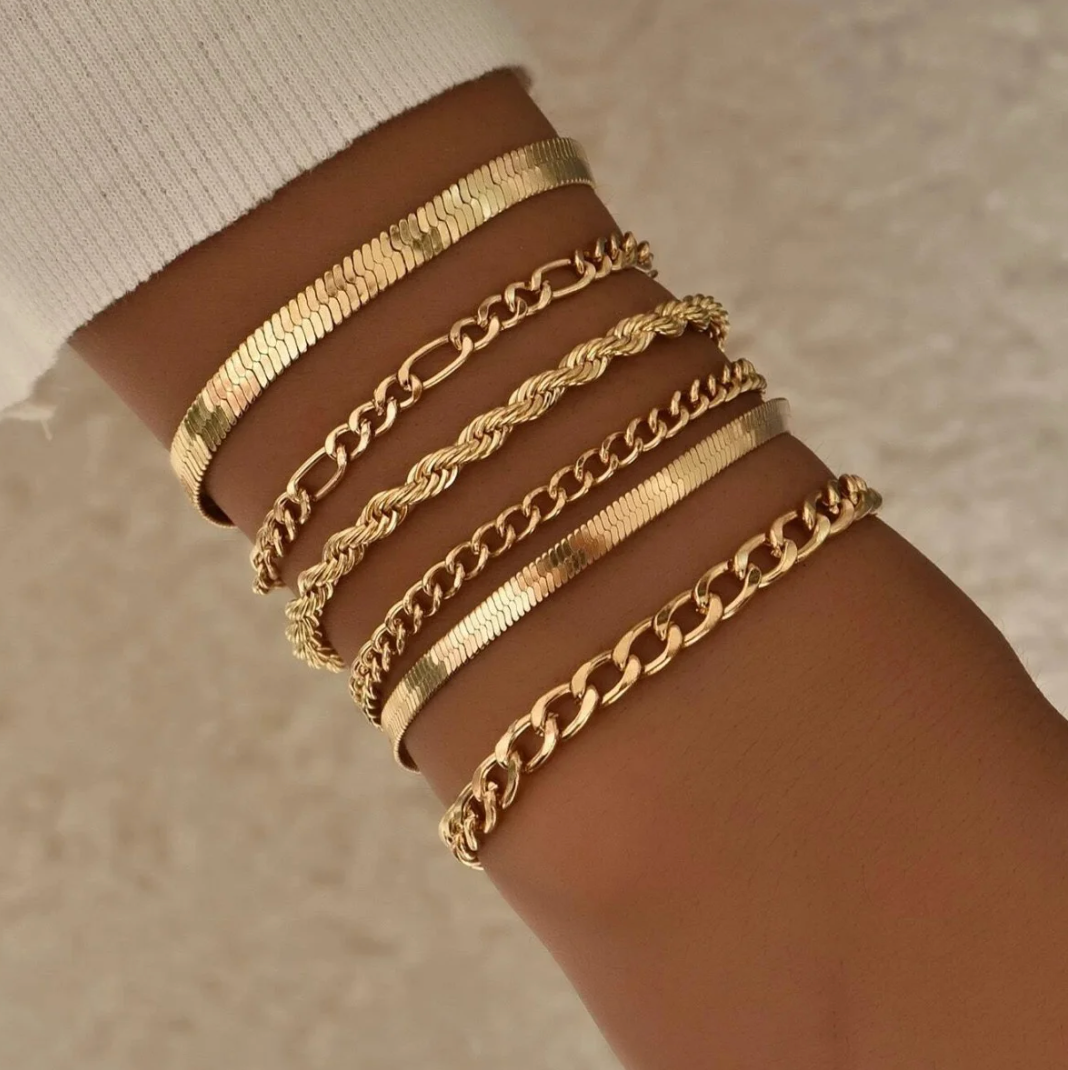 Set of 18K Gold Bracelets with Different Chain Styles