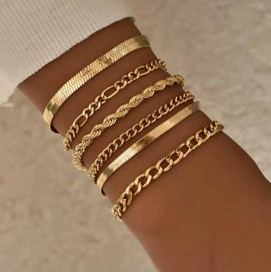 Set of 18K Gold Bracelets with Different Chain Styles